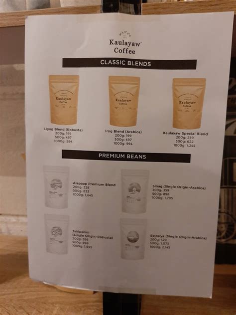 Kaulayaw Coffee Menu .